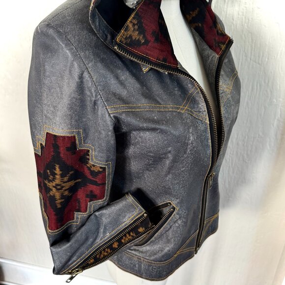 Leather & Bali Silk Ikat Motorcycle Jacket by KIYOTE of BIG SUR (One of a Kind) - Picture 8 of 9